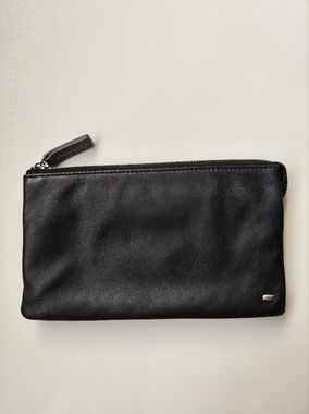 Giorgio Fedon Black Leather Zip Pouch Minimal Carry Case